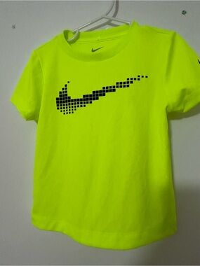 Nike Neon Yellow Kids Short Sleeve T-Shirt with Black Pixel Swoosh
